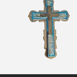 Stainless Steel  Silver Cross Pendant with Blue Accents